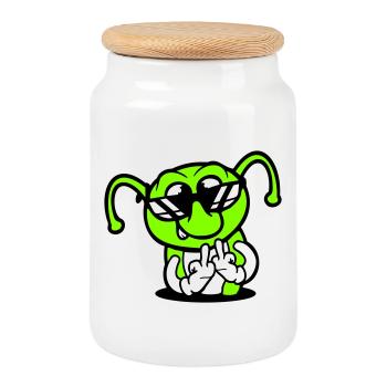 Caterpillar Middle Finger Insult Hole Sunglasses - Cookie Jar with Wooden Lid - white - Front