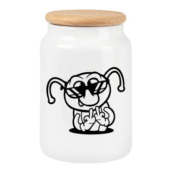Caterpillar Middle Finger Insult Hole Sunglasses - Cookie Jar with Wooden Lid - white - Front