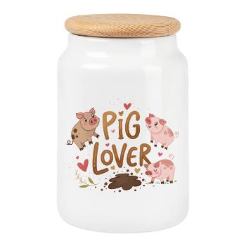 Design Amusant de Porc Amoureux - Boîte à biscuits avec couvercle en bois - blanc - Devant