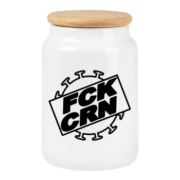FCK_CRN_1 - Keksdose mit Holzdeckel - Weiß - Vorne