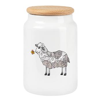 Mouton - Boîte à biscuits avec couvercle en bois - blanc - Devant