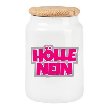 Hell no - more statement is not possible. - Cookie Jar with Wooden Lid - white - Front