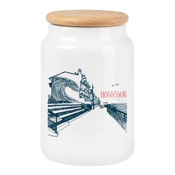 Hossegor Atlantic Coast – Hand-Drawn Wave - Cookie Jar with Wooden Lid - white - Front