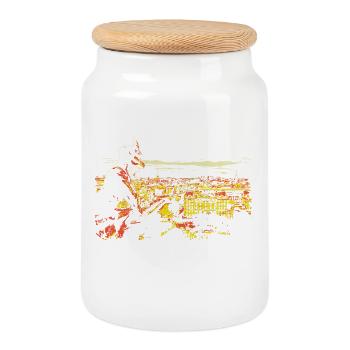Illustration de Paris avec gargouille - Boîte à biscuits avec couvercle en bois - blanc - Devant