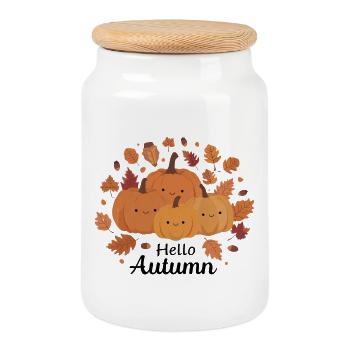 Freche Kürbisse mit niedlichen Gesichtern Herbst - Keksdose mit Holzdeckel - Weiß - Vorne