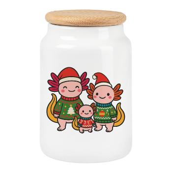Noël de la famille Axolotl - Boîte à biscuits avec couvercle en bois - blanc - Devant