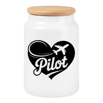 Conception de cœur pilote - Boîte à biscuits avec couvercle en bois - blanc - Devant