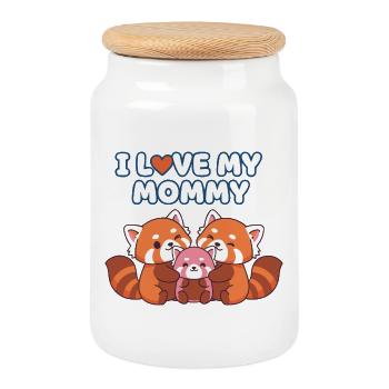 Adorable panda roux famille Love Design - Boîte à biscuits avec couvercle en bois - blanc - Devant