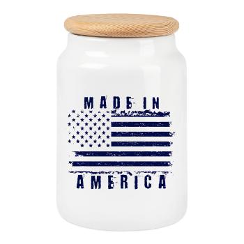 American flag with stylized text - Cookie Jar with Wooden Lid - white - Front