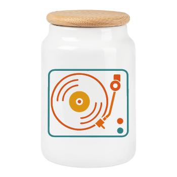 Tourne-disque vinyle de musique analogique rétro - Boîte à biscuits avec couvercle en bois - blanc - Devant