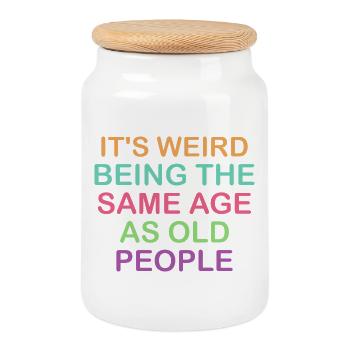 Humorous Age Comparison Design - Cookie Jar with Wooden Lid - white - Front