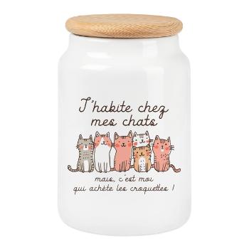 I live with my cats humor funny animals - Cookie Jar with Wooden Lid - white - Front