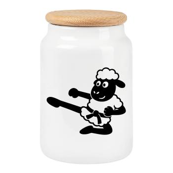 Karaté Mouton - Boîte à biscuits avec couvercle en bois - blanc - Devant