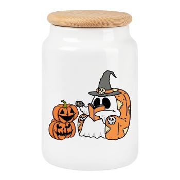 FUNNY_PUMPKIN - Cookie Jar with Wooden Lid - white - Front
