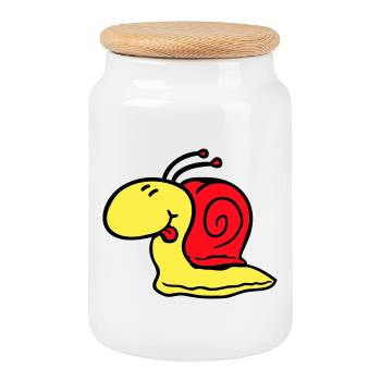 Snail cheeky tongue sticking out quickly small - Cookie Jar with Wooden Lid - white - Front