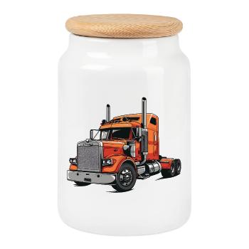 Semi Truck Flame Red Illustration - Cookie Jar with Wooden Lid - white - Front