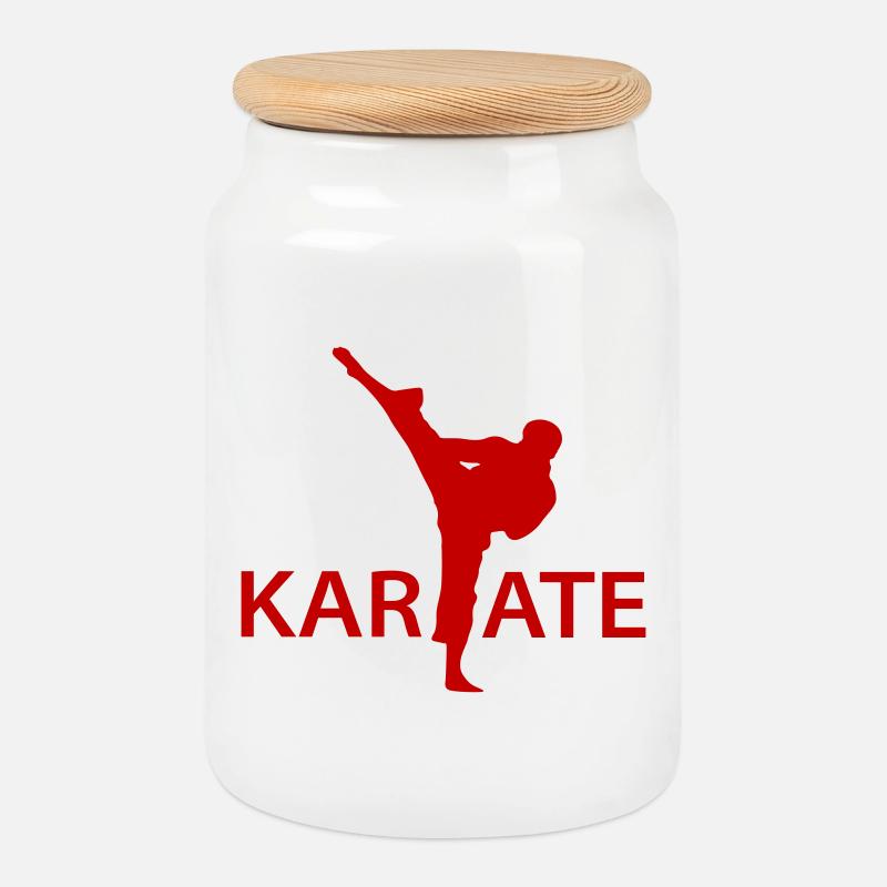  Karate Kick Silhouette - Keksdose mit Holzdeckel - Weiß