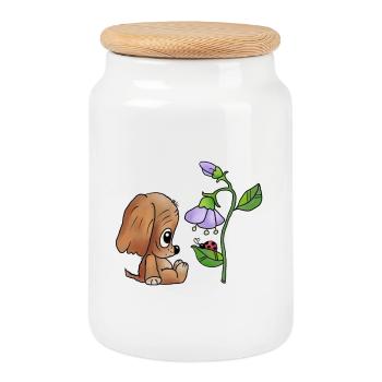 Hund_und_Blume - Cookie Jar with Wooden Lid - white - Front