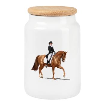 Dressage rider in an elegant outfit - Cookie Jar with Wooden Lid - white - Front