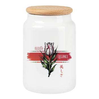 Rebirth Tulip Art - Cookie Jar with Wooden Lid - white - Front