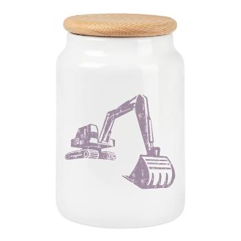 Excavator Silhouette Construction Worker Grunge Design - Cookie Jar with Wooden Lid - white - Front