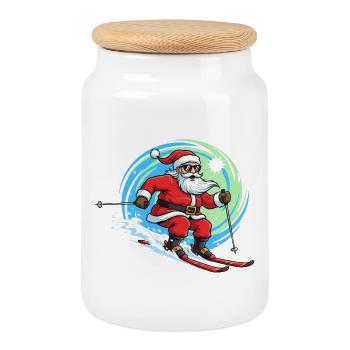 Noël homme ski plaisir d’hiver - Boîte à biscuits avec couvercle en bois - blanc - Devant