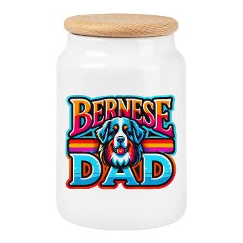 Bernese Dad Rainbow Retro, Dog Father  - Cookie Jar with Wooden Lid - white - Front