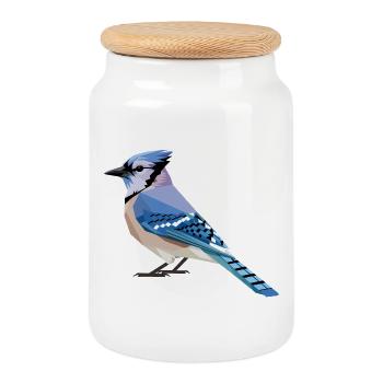 Blue Bird - Cool Bird Logo - Cookie Jar with Wooden Lid - white - Front