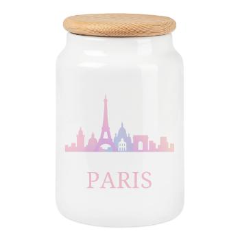 Ambiance pastel de la silhouette de la ligne d’horizon de Paris - Boîte à biscuits avec couvercle en bois - blanc - Devant