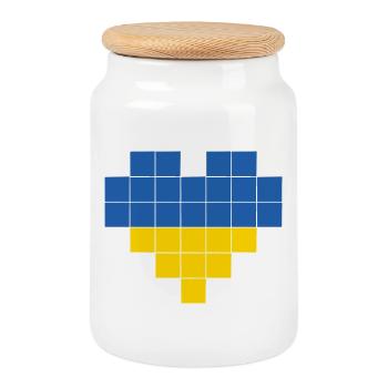 Pixel Heart Ukraine Flag - Cookie Jar with Wooden Lid - white - Front