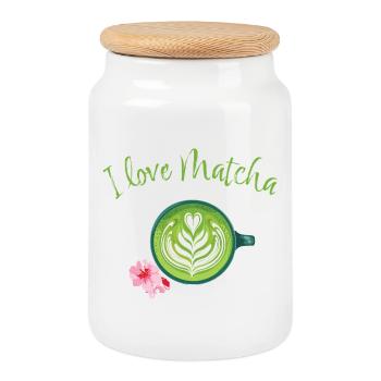 Matcha love - Cookie Jar with Wooden Lid - white - Front