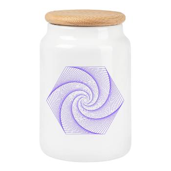 Spirale im hexagonalen Muster - Keksdose mit Holzdeckel - Weiß - Vorne