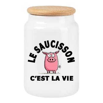 le saucisson c'est la vie humour - Boîte à biscuits avec couvercle en bois - blanc - Devant
