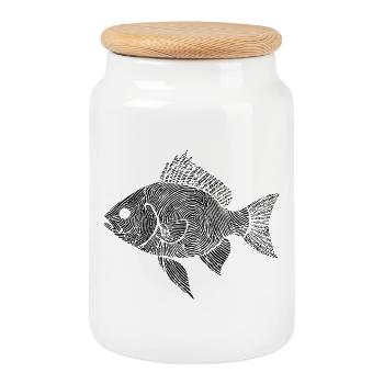 Angeln Fisch Kunstwerk Angler - Keksdose mit Holzdeckel - Weiß - Vorne