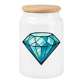 Watercolor Crystal Diamond - Cookie Jar with Wooden Lid - white - Front
