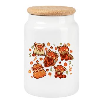 Panda roux Automne - Boîte à biscuits avec couvercle en bois - blanc - Devant