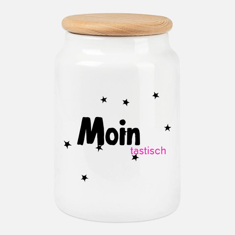 MOINtastisch Neon Pink Schriftzug - Keksdose mit Holzdeckel - Weiß