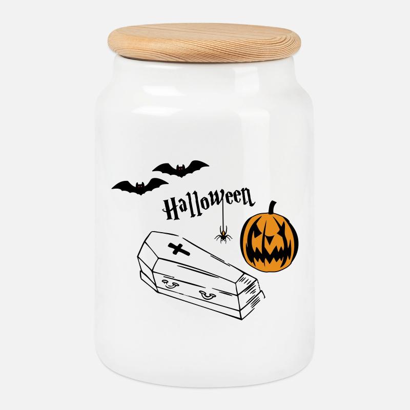 Halloween Kürbis Silhouette - Keksdose mit Holzdeckel - Weiß
