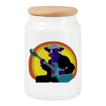 Rock-Cow on stage - Cookie Jar with Wooden Lid - white - Front