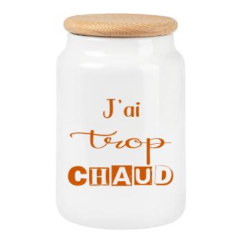 J'ai Trop Chaud Typographie Orange - Boîte à biscuits avec couvercle en bois - blanc - Devant