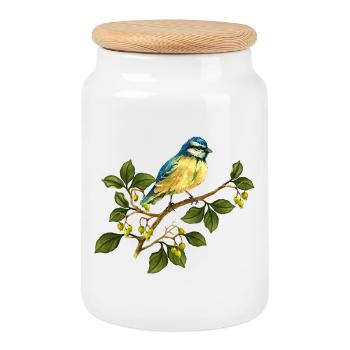 Colorful bird - Cookie Jar with Wooden Lid - white - Front