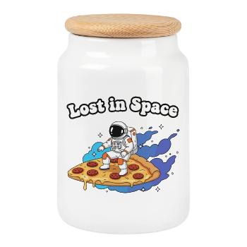 Astronaut on pizza in space - Cookie Jar with Wooden Lid - white - Front