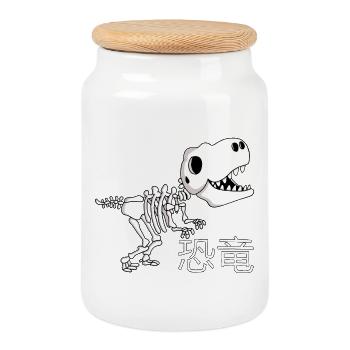 Squelette de dinosaure manga - Boîte à biscuits avec couvercle en bois - blanc - Devant