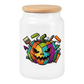 Halloween Graffiti Pumpkin - Cookie Jar with Wooden Lid - white - Front