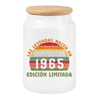 Oktober 1965 Vinatge Retro Geburtstagsgeschenk - Keksdose mit Holzdeckel - Weiß - Vorne