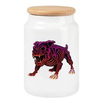 Neon Skelett Dinosaurier - Keksdose mit Holzdeckel - Weiß - Vorne