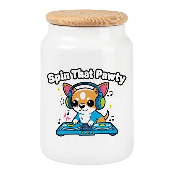 Faites tourner ce chiot DJ pawty - Boîte à biscuits avec couvercle en bois - blanc - Devant
