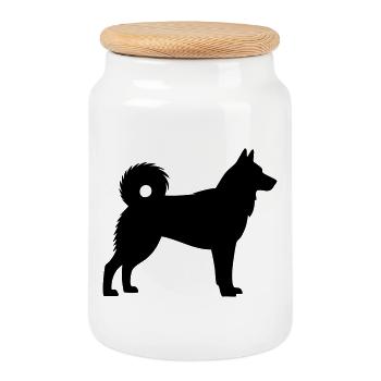 Husky dog silhouette - Cookie Jar with Wooden Lid - white - Front