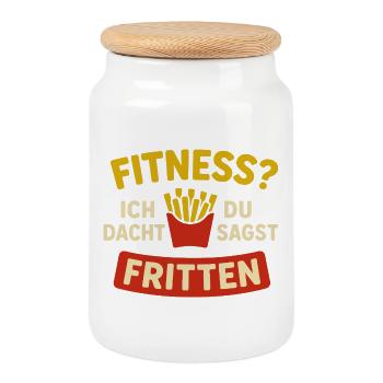 Fitness? I thought you said fries - Cookie Jar with Wooden Lid - white - Front