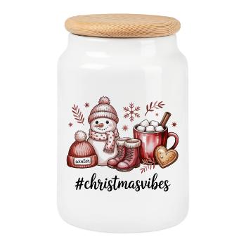 Winter Magic Christmas Vibes - Cookie Jar with Wooden Lid - white - Front